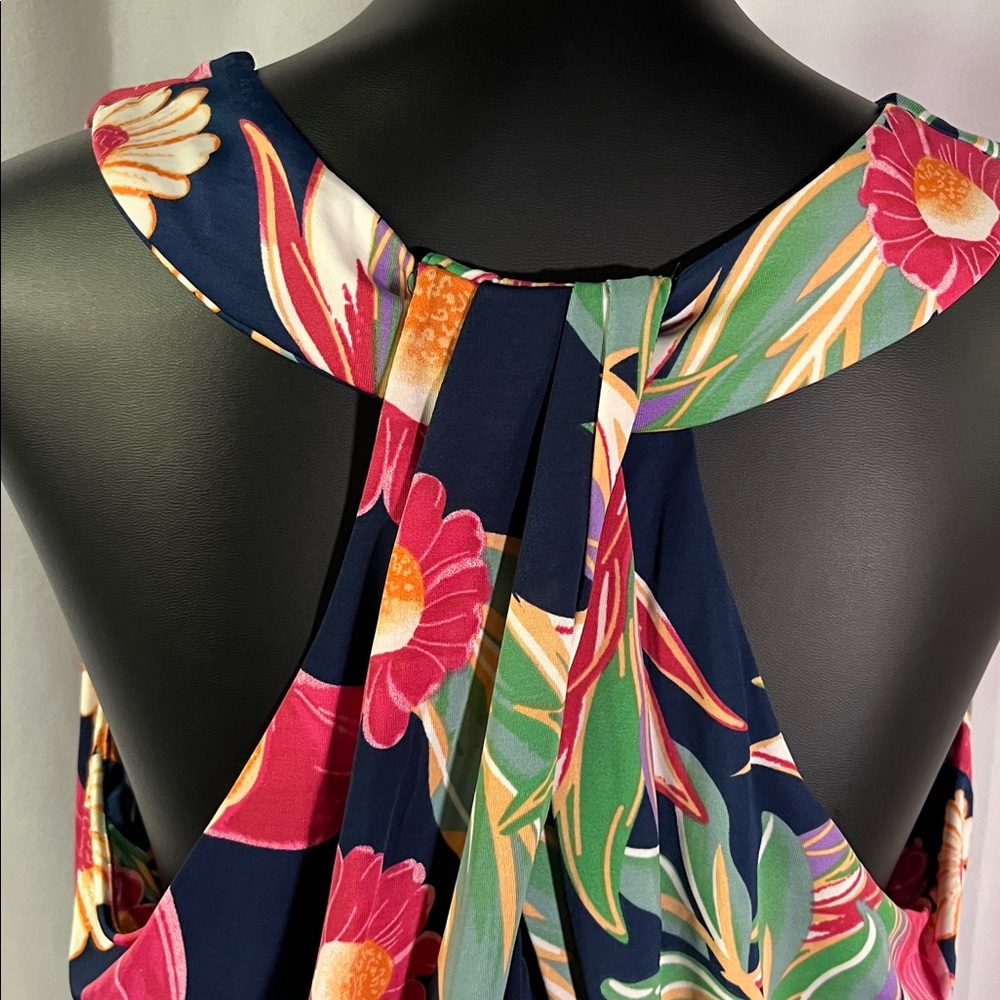 Beach Break Navy Multicolor Floral Sleeveless V-Neck Beach Dress Swim Coverup - Picture 10 of 15